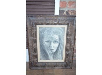 Black And White Picture Wood Frame Signed M. Hansen