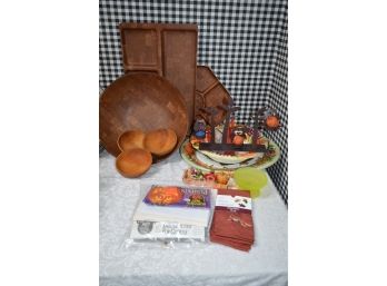 (#1L) Fall Decor, Wood Bowls And Trays