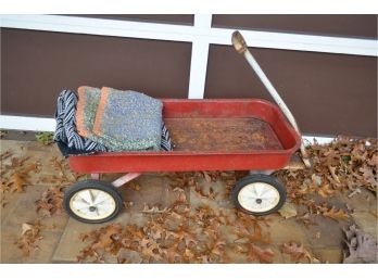 Vintage Red Wagon And Blanket