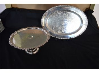 Silver-plate Pedestal Cake Plate, Oval Serving Plater