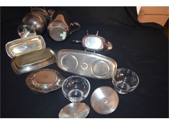 Silver-plate Serving Pieces (pitcher, Butter Dish,etc)
