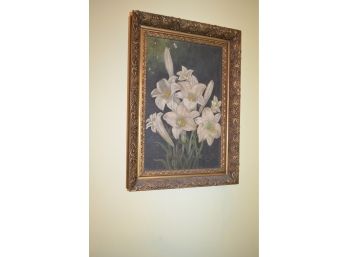 Framed Picture (white Lily Flowers) Signed