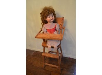 Vintage Child High Chair With Antique Ideal Doll Excellent