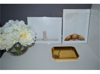 (#39) Artificial Flowers In Vase, 2 Pictures, Tray