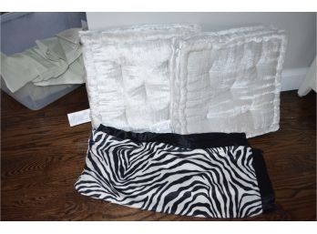 2 Floor Cushions With Zebra Blanket
