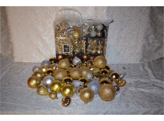 (#9a) Assortment Of Plastic Goldsilver & Bronze Ornaments