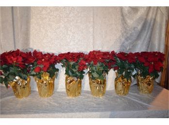 (#2a) 6 Artificial Poinsettia Plant In 6'Pot Wrapped With Gold  Foil Paper