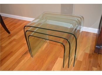 80's Glass 3 Nesting End Tables (2 Small Chip On Edge)