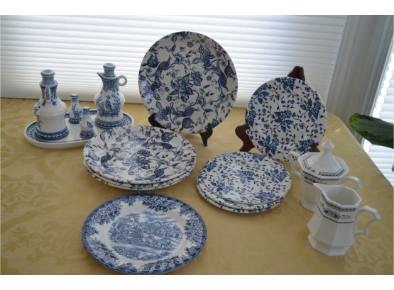 (#55) Blueware Biltons (4) , Nikko Sugar & Creamer, Royal Stafford, (4) Royal Tudor Plates (see Details)