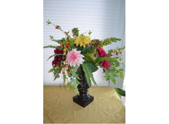 (#73) Resin Planter With Floral Arrangement 2ft H