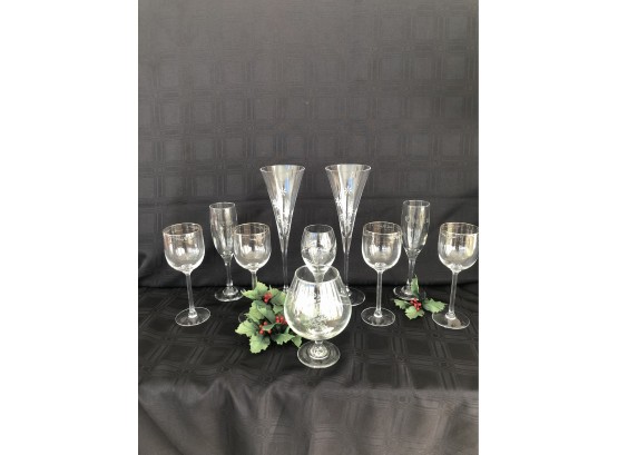 (#200) -Lenox Kate Spade Champagne Glasses &  Assortment Of Glasses - 10 Piece