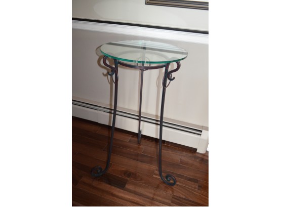 Metal Base Glass Top Accent Table