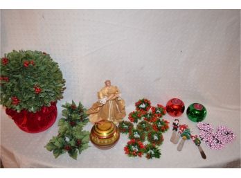 (#27) Assortment Of Christmas (Candles, Faux Plant, Angel)