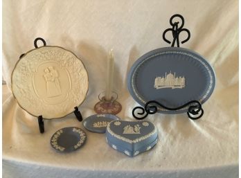 (#101) Wedgewood Trinket Box, Small Plates & Large Plates, Lenox Plates With Stands