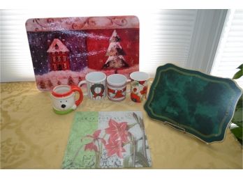 (#44) Christmas Hot Plates And Mugs (4)  (see Details)