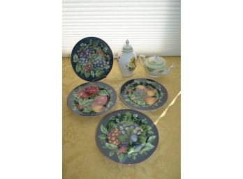 (#50) Sakura Navy Sonoma 8.5' Plates, Spode Jar 8'H, Noritake 1 Cup Tea Pot