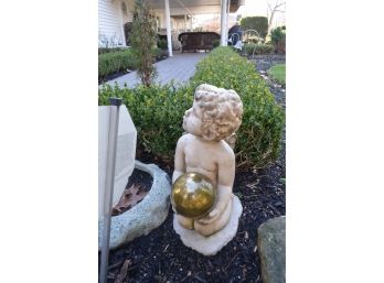 Cement Garden Angel Statue Holding  Gold Ball