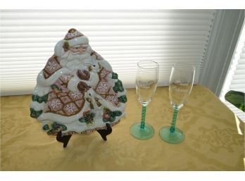 (#45) Fritz & Floyd Cookie Plate, 2 Champagne Glasses