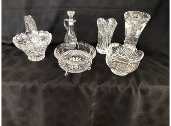 (#106) Assortment Of Crystal Vases, Bowls &  Small Bottle- See Description