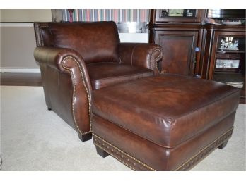 Bernhardt Leather Club Chair And Ottoman