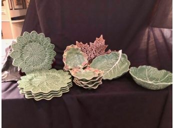 (#115) Cabbage Bowls Set  And Plates  Made In Portugal (see Details)