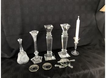 (#105) Crystal Candlesticks With Bobeches (3) (see Details)