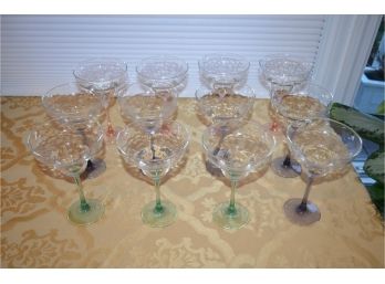 (#125)  Margarita Glasses With Different Colored Stem (12)
