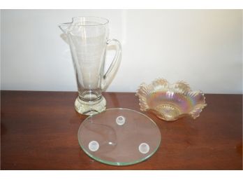 Vintage Glass Pitcher, Luster Glass Bowl