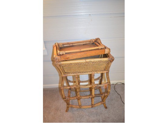 (#211) Rattan Planter End Table With Reversible Removable Tray