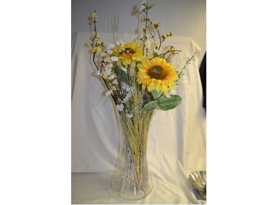 (#196) Floor Standing Glass Vase With Floral Spring Arrangement