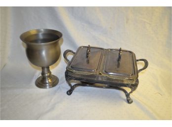 (#312) Pottery Barn Vase,  Silver Plate Chafing Dish