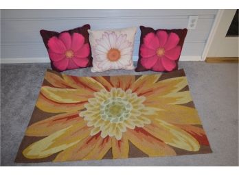 (#225) Sunflower Area Rug , (3) Sunflower Pillows