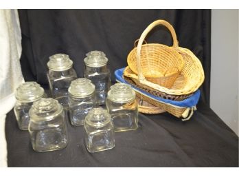 (319) Glass Covered Jars (7) ,  Wicker Baskets