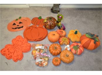 (#346) Pumpkin Decoration, Pumpkin Candles,  Felt And Beaded Place Mats