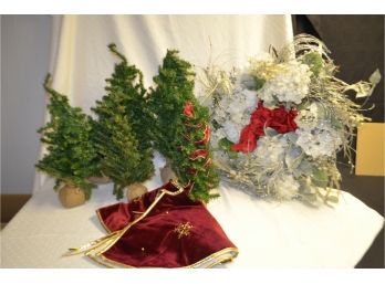 (#340) Faux Christmas Trees, Wreath, Storage Bin