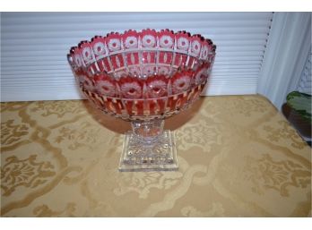 (#170) Ruby Red Cut Crystal Pedestal Compote Bowl