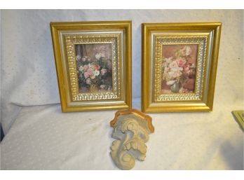 (#193)  Framed Pictures (2), Wall Shelf (1)