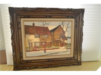 (#145)  Wood Framed Art Work  Signed H. Hargrove New Mexico