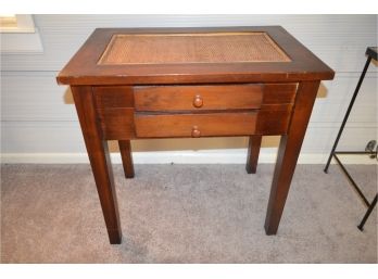 (#212) Ratan And Wood End Table  With 2 Draws