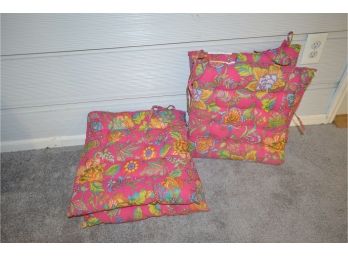 (#228) Pink Floral  Seat Cushions (4) 16 X16