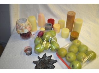 (#313) Assortment Of Candles And Faux Apples