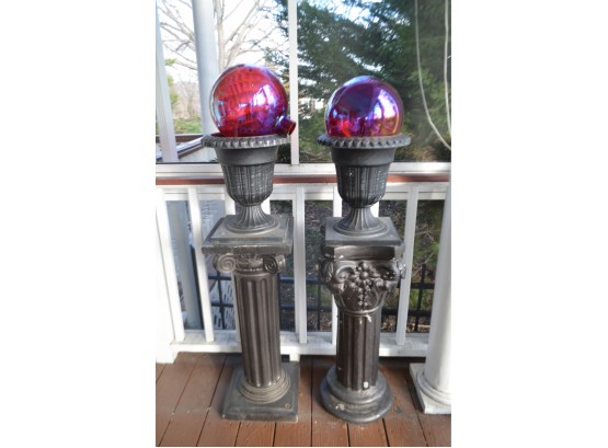 Resin Pedestal With Urn And Glass Globe