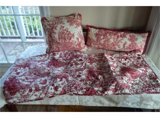 (#369) Toile Shams (2) Decorative Pillows (2)
