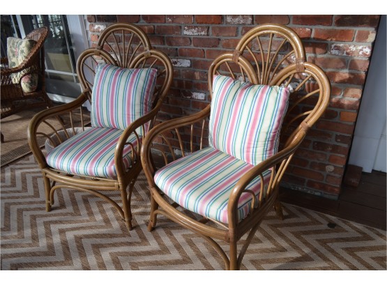 Rattan Chairs (2) With Cushions