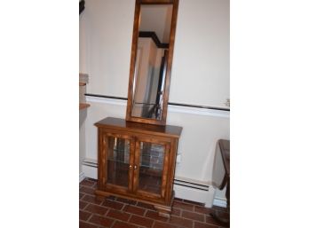 Burled Curio Display Cabinet With Mirror