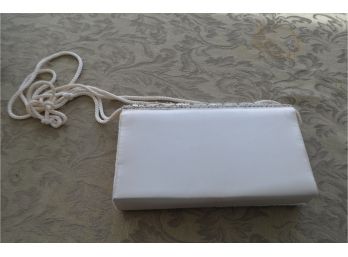 (#439) White Beaded Evening Handbag