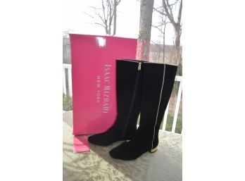 (#417) Black Suede Gold Heal Size 7.5 With Box Isaac Mizrahi