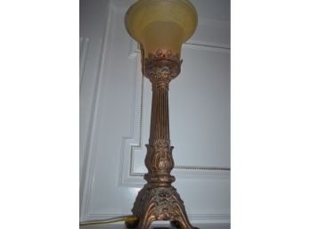 Tall Lamp Amber Glass Shade With Gold Base 26'H (see Details)