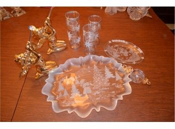 (#32) Waterford Glass Ornament, Department 50 Ceramic Gold Angel (2), 2 Glass Platers