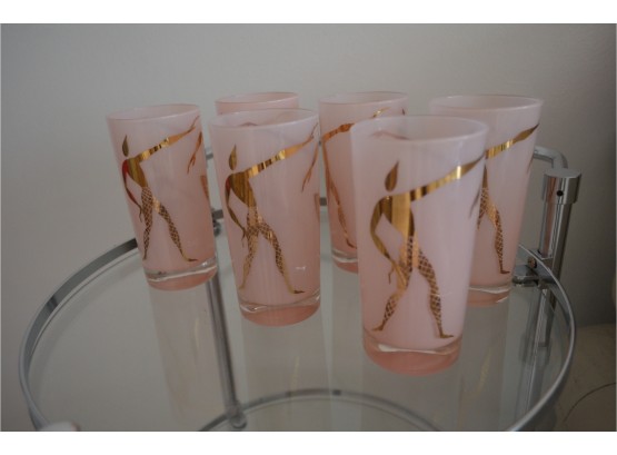 Mid Century Federal Harlequinn Dancers Highball Glasses Pink And Gold